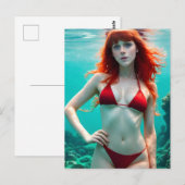 Carte Postale Belle Red Haired Woman en Bikini sous l'eau (Devant / Derrière)
