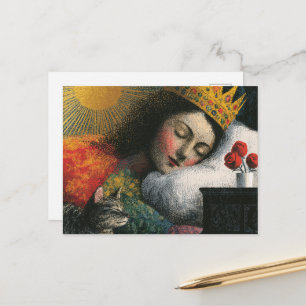 Carte Postale Belle Reine Endormie et son Chat