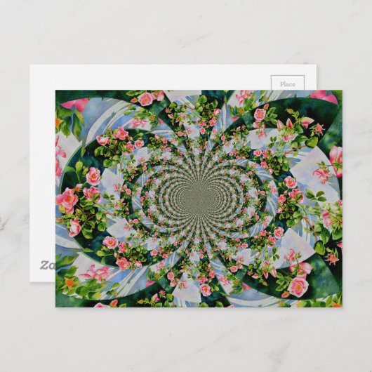 Carte Postale Belle roses roses rouges rétro aquarelle fleurie (Devant / Derrière)