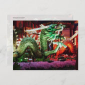 Carte Postale Belle sculpture d'Art Dragon Vert (Devant / Derrière)