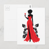 Carte Postale Belle silhouette de jeune femme avec verre (Devant / Derrière)