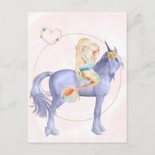 Carte Postale Belle sirène avec bébé enfant licorne