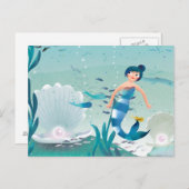 Carte Postale Belle sirène dans la mer illustration (Devant / Derrière)