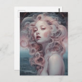 Carte Postale Belle Sirène De Cheveux Rose (Devant / Derrière)
