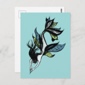 Carte Postale Belle Sirène Gothique Bleue Vert Encre Dessin (Devant / Derrière)