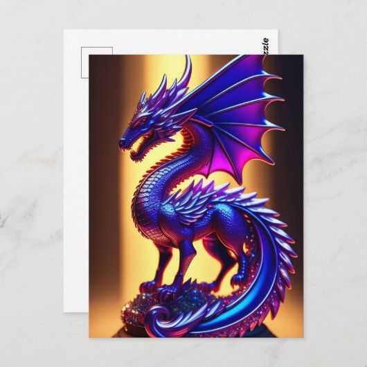 Carte Postale Belle Statue Dragon En Verre Violet (Devant / Derrière)