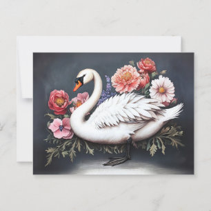 Carte Postale Belle Swan Vintage Fleurs Peinture