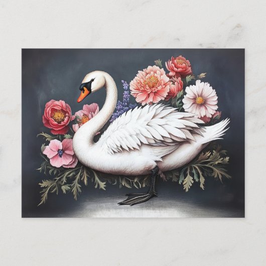 Carte Postale Belle Swan Vintage Fleurs Peinture (Devant)