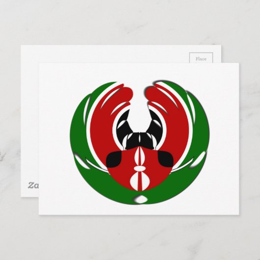 Carte Postale Belle Tapisserie kenyane : Drapeau kényan Papillon (Devant / Derrière)