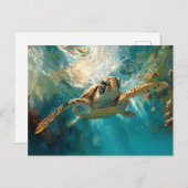 Carte Postale Belle Tortue De Mer À L'Eau (Devant / Derrière)