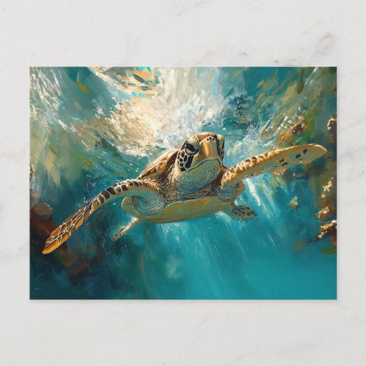 Carte Postale Belle Tortue De Mer À L'Eau (Devant)