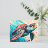 Carte Postale Belle tortue de mer de couleur natation (Debout devant)