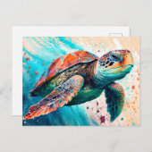 Carte Postale Belle tortue de mer de couleur natation (Devant / Derrière)