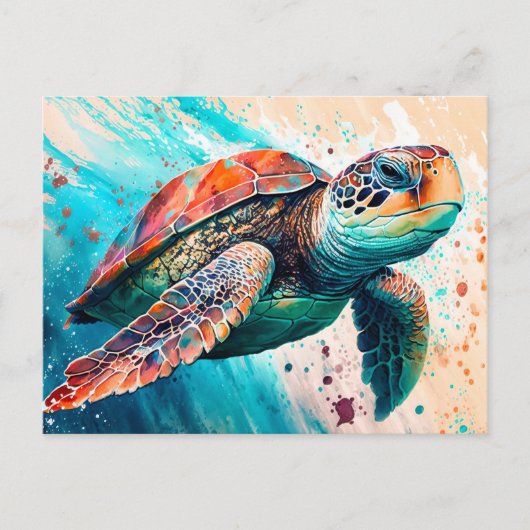 Carte Postale Belle tortue de mer de couleur natation (Devant)