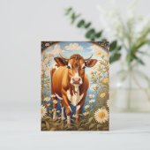 Carte Postale Belle vache Jersey dans le champ de marguerite Vin (Debout devant)