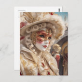 Carte Postale Belle Venise Carnival Masque Rouge Blanc (Devant / Derrière)
