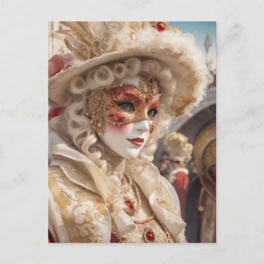 Carte Postale Belle Venise Carnival Masque Rouge Blanc (Devant)