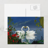 Carte Postale Belles cygnes du coeur fleurs rouges 1 (Devant / Derrière)