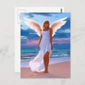Carte Postale Belles Femmes avec des ailes d'ange sur une plage (Devant / Derrière)