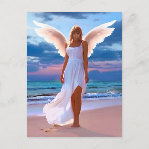 Carte Postale Belles Femmes avec des ailes d'ange sur une plage