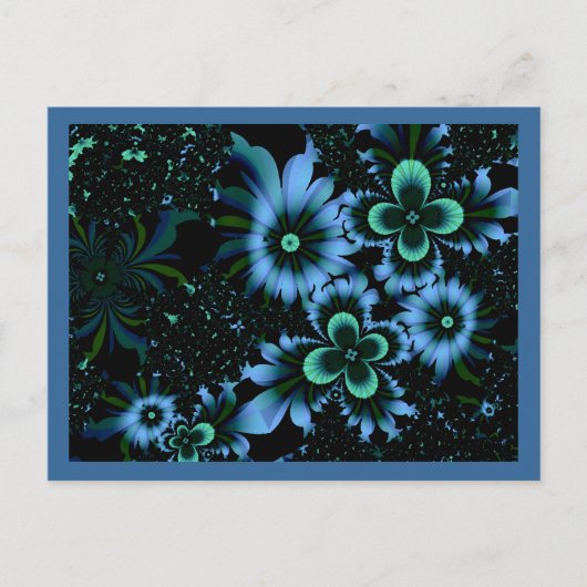 Carte Postale Belles Fleurs Bleues Art Fractal fin (Devant)