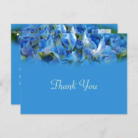 Carte Postale Belles fleurs bleues d'hydrangée merci (Devant / Derrière)