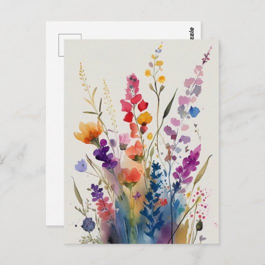 Carte Postale Belles fleurs d'aquarelle (Devant / Derrière)