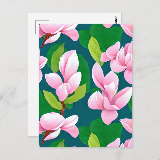 Carte Postale Belles fleurs de Magnolia rose (Devant / Derrière)