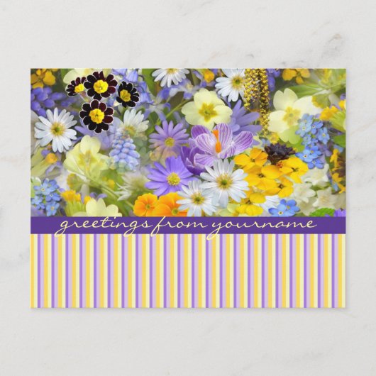 Carte Postale Belles fleurs de printemps Collage Violet Jaune (Devant)