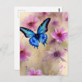 Carte Postale Belles fleurs et papillon (Devant / Derrière)