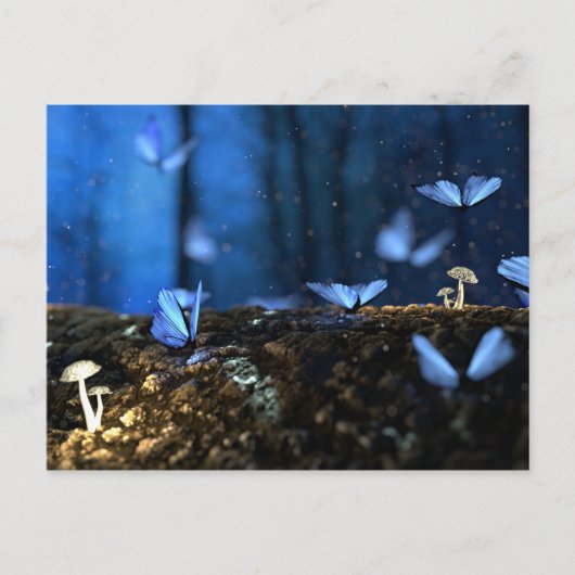 Carte Postale Belles papillons bleus en forêt (Devant)