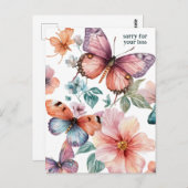 Carte Postale Belles papillons et fleurs DÉSOLÉ POUR PERTE (Devant / Derrière)