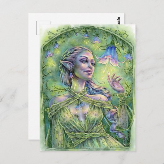 Carte postale Bellz Fée Elfe Verte Forêt Fleur Fan (Devant / Derrière)
