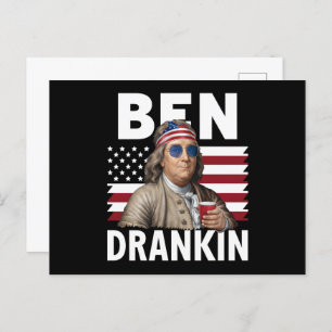 Carte Postale Ben Drankin Beer 4 juillet Drapeau Vintage Drôle a