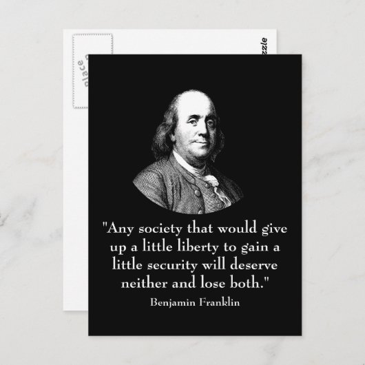 Carte Postale Ben Franklin et citation (Devant / Derrière)
