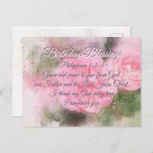 Carte Postale Bénédiction d'anniversaire Philippiens 1:2-3 Verse (Devant / Derrière)