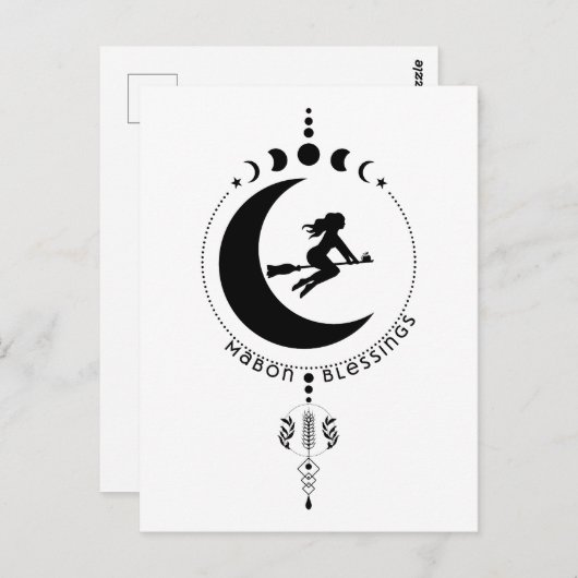 Carte Postale Bénédiction de Mabon, sorcière, lune, blé (Devant / Derrière)