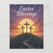 Carte Postale Bénédiction de Pâques Trois Croix Coucher de solei (Devant)