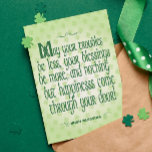 Carte Postale Bénédiction irlandaise<br><div class="desc">Carte postale Irish Blessing - Présente une bénédiction irlandaise inspirante sur une carte postale en polices celtiques. Avec un design vert et blanc gai et des shamrocks chanceux. La bénédiction dit : "Que vos ennuis soient moins, que vos bénédictions soient plus, et rien d'autre que le bonheur passe par votre...</div>