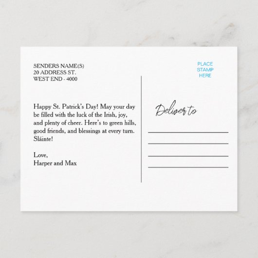 Carte Postale Bénédiction irlandaise (Dos)