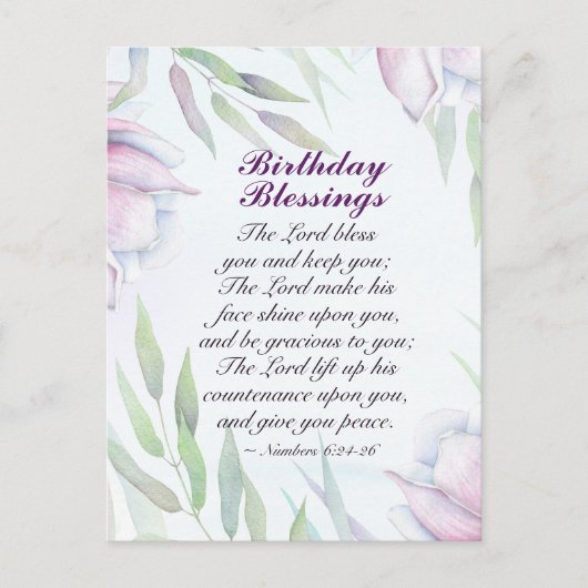 Carte Postale Bénédictions d'anniversaire Nombres 6:24-26 Bénédi (Devant)