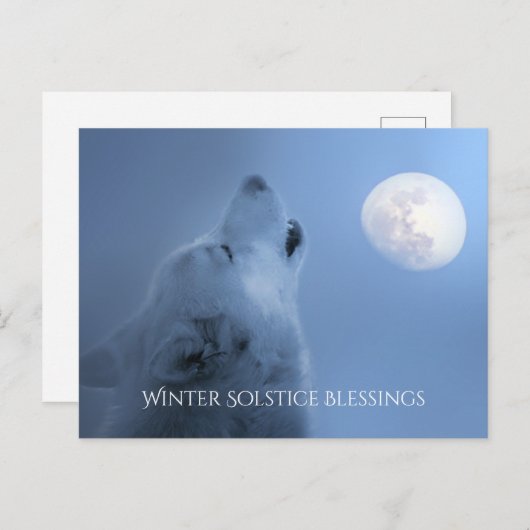Carte Postale Bénédictions du solstice d'hiver Loup et Lune (Devant / Derrière)