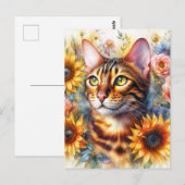 Carte Postale Bengal Cat Floral Portrait Art (Devant / Derrière)