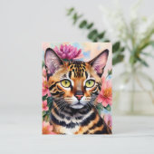 Carte Postale Bengale Chat Aquarelle Art Floral (Debout devant)