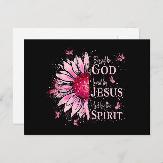 Carte Postale Béni Par Dieu - Aimé Par Jésus Tournesol Rose (Devant / Derrière)