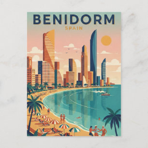 Carte Postale Benidorm Coloré Espagne Costa Blanca Illustration