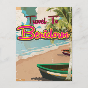 Carte Postale Benidorm, Espagne Affiche de vacances vintage