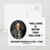 Carte Postale Benjamin Franklin Bien Fait Mieux Que Bien Dit (Devant / Derrière)