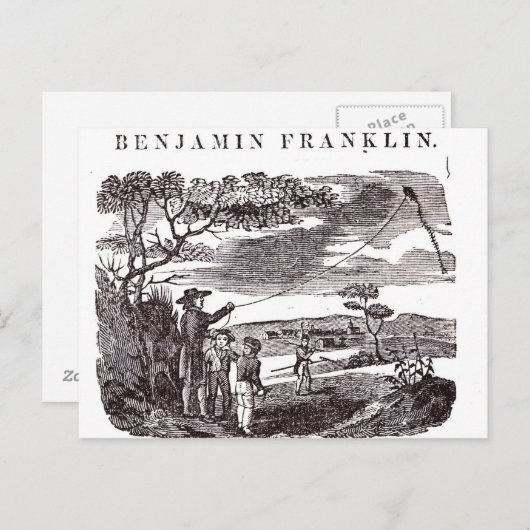 Carte Postale Benjamin Franklin mène son expérience de cerf-vola (Devant / Derrière)