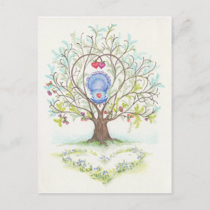 Carte Postale Berceau bébé dans un arbre de coeur et d'amour